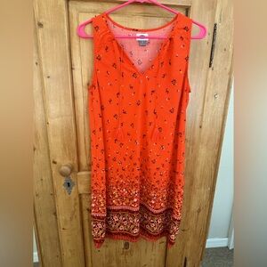 🎉Old Navy Pullover Sleeveless Red Floral Dress With Tassles at Neck Size Small